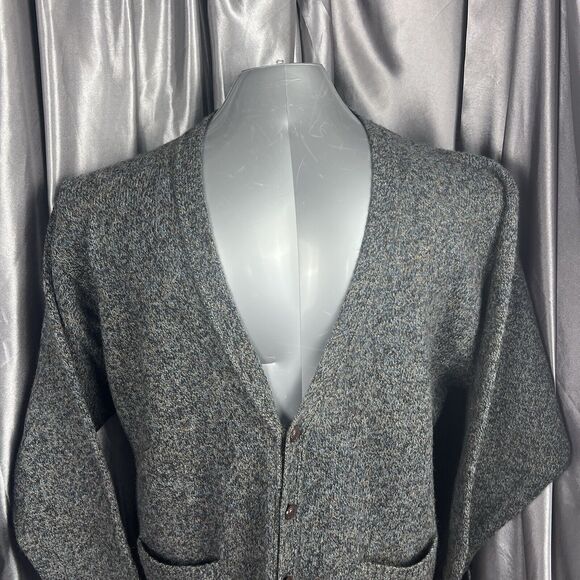 VTG Pendleton Virgin Wool Cardigan Sweater Men's XL Shetland Gray Tweed Grandpa - Picture 8 of 13